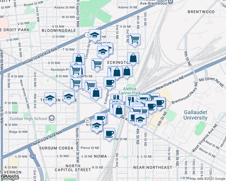 map of restaurants, bars, coffee shops, grocery stores, and more near 101 Independence Avenue Southeast in Washington