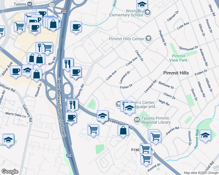 map of restaurants, bars, coffee shops, grocery stores, and more near 2000 Oswald Place in Falls Church