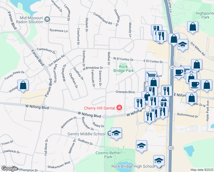 map of restaurants, bars, coffee shops, grocery stores, and more near 3701 Bethel Street in Columbia