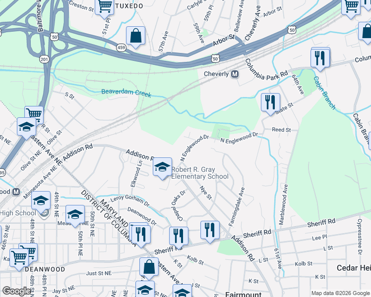 map of restaurants, bars, coffee shops, grocery stores, and more near 101 Independence Avenue Southeast in Washington