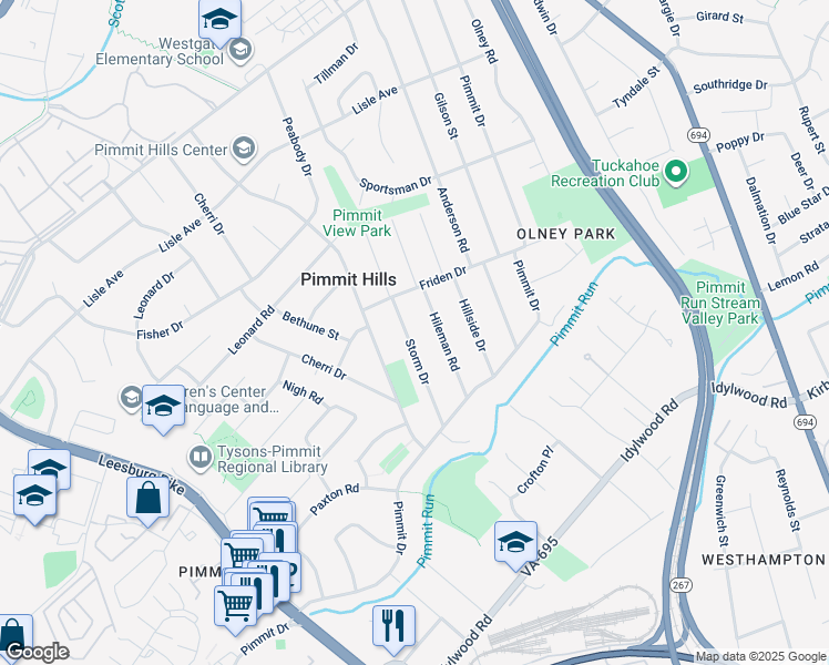map of restaurants, bars, coffee shops, grocery stores, and more near 1943 Storm Drive in Falls Church