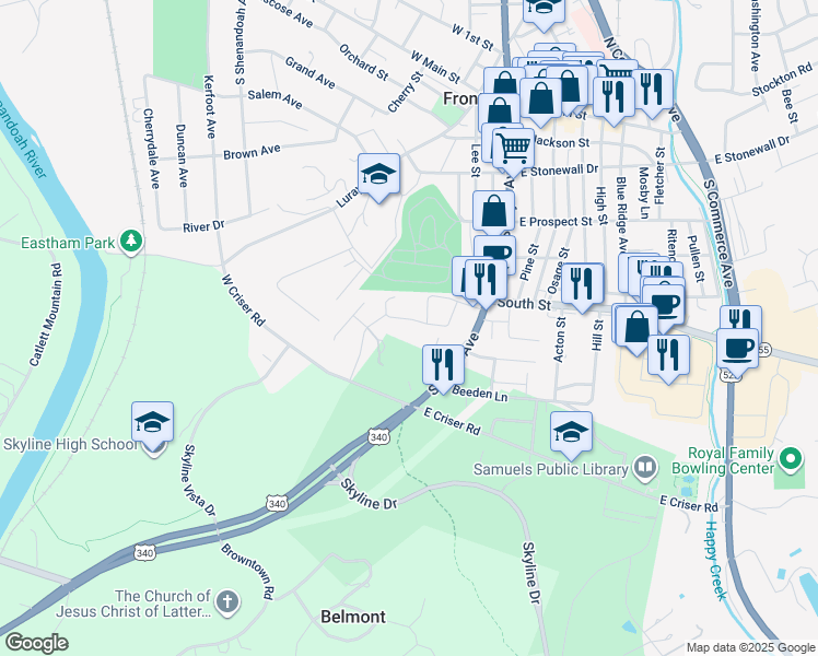 map of restaurants, bars, coffee shops, grocery stores, and more near 162 Elsia Drive in Front Royal