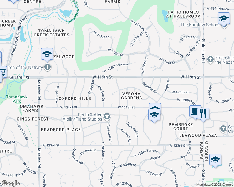 map of restaurants, bars, coffee shops, grocery stores, and more near 3000 West 120th Terrace in Leawood
