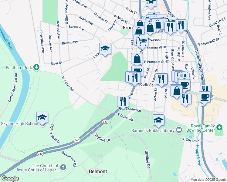 map of restaurants, bars, coffee shops, grocery stores, and more near 162 Elsia Drive in Front Royal