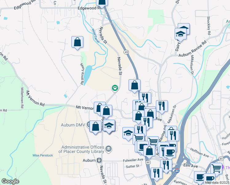 map of restaurants, bars, coffee shops, grocery stores, and more near in Auburn