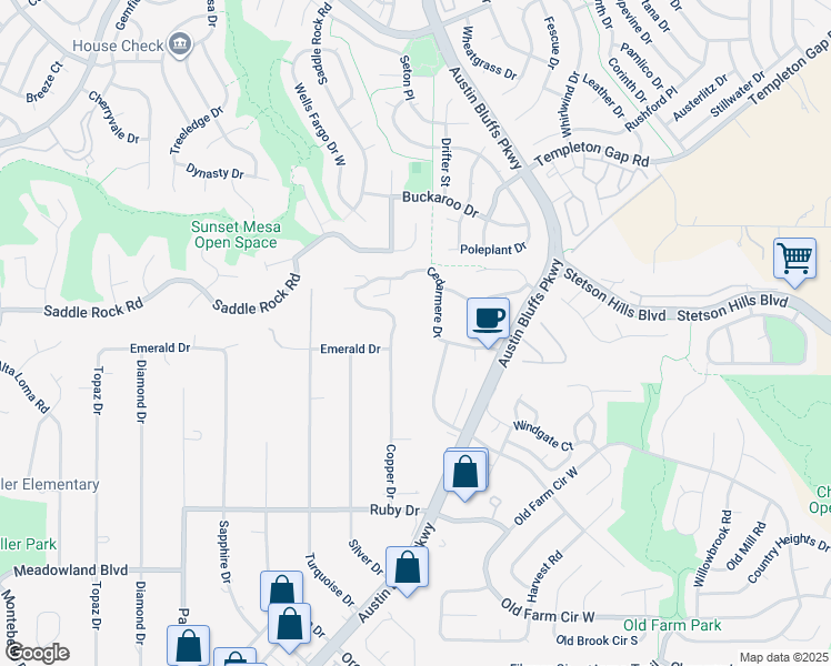 map of restaurants, bars, coffee shops, grocery stores, and more near 4679 Cedarmere Drive in Colorado Springs
