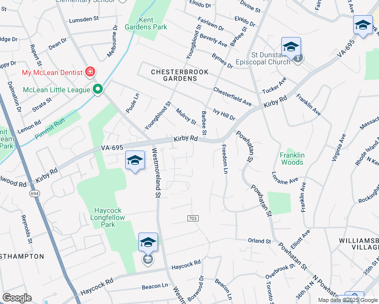 map of restaurants, bars, coffee shops, grocery stores, and more near 1950 Hopewood Drive in Falls Church