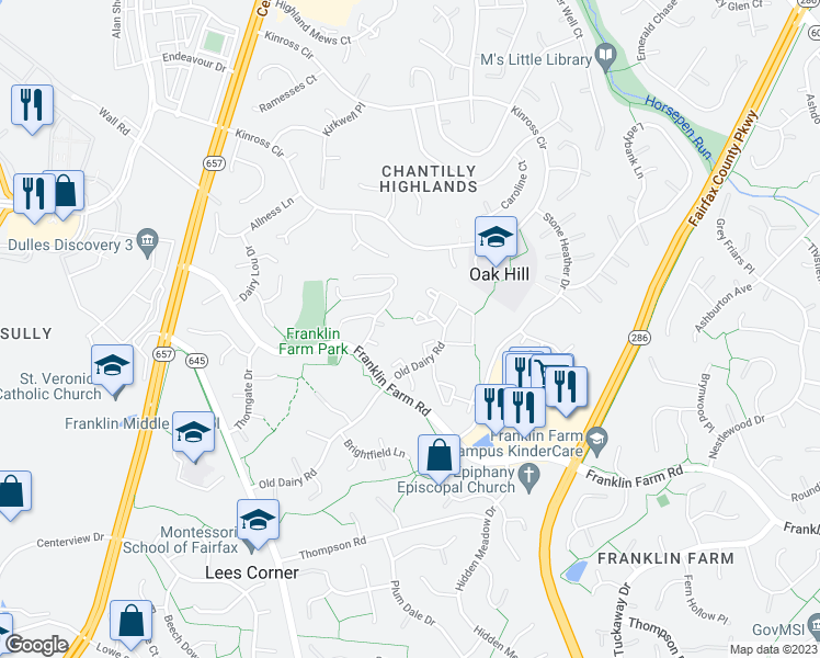 map of restaurants, bars, coffee shops, grocery stores, and more near 13469 Higgs Court in Herndon