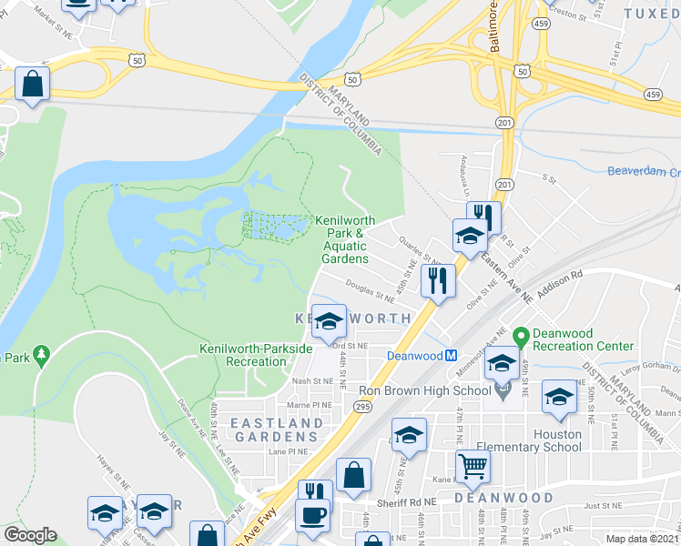 map of restaurants, bars, coffee shops, grocery stores, and more near 101 Independence Avenue Southeast in Washington