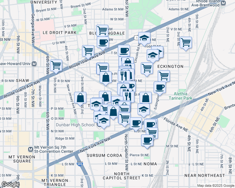 map of restaurants, bars, coffee shops, grocery stores, and more near 101 Independence Avenue Southeast in Washington