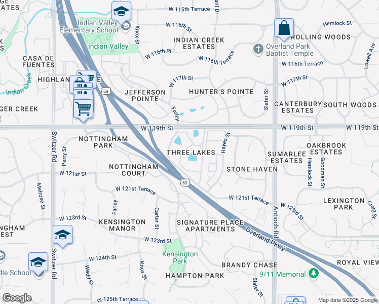 map of restaurants, bars, coffee shops, grocery stores, and more near 12001 Willow Lane in Overland Park
