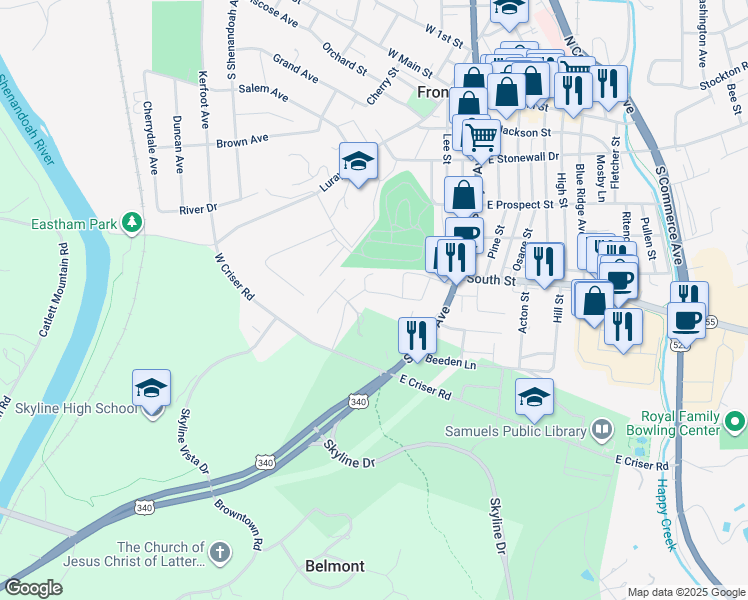 map of restaurants, bars, coffee shops, grocery stores, and more near 170 Elsia Drive in Front Royal