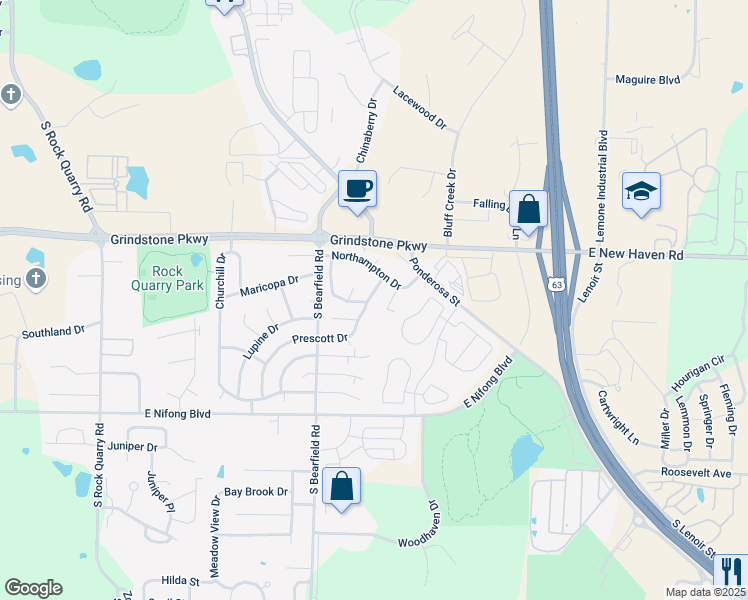 map of restaurants, bars, coffee shops, grocery stores, and more near 3532 Prescott Drive in Columbia