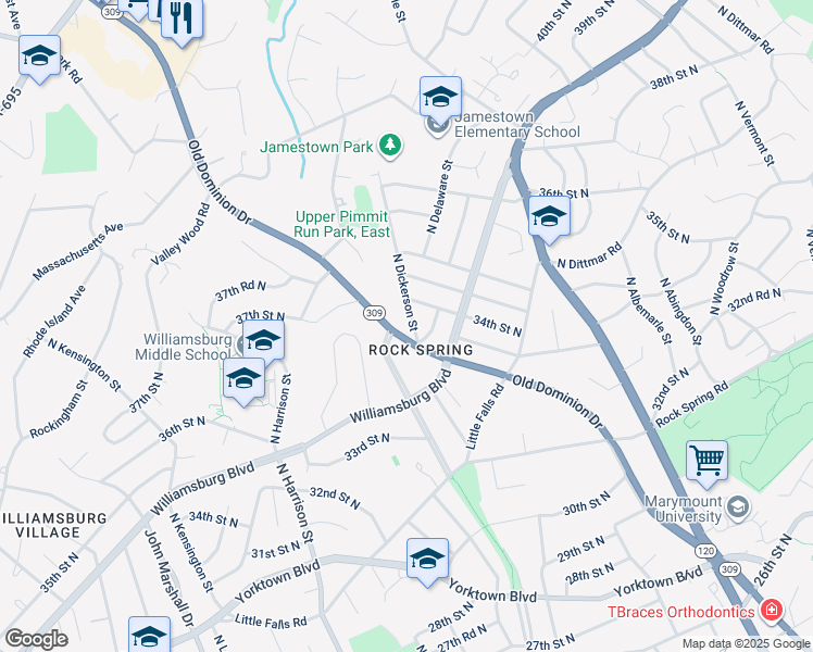 map of restaurants, bars, coffee shops, grocery stores, and more near 3356 North Dickerson Street in Arlington