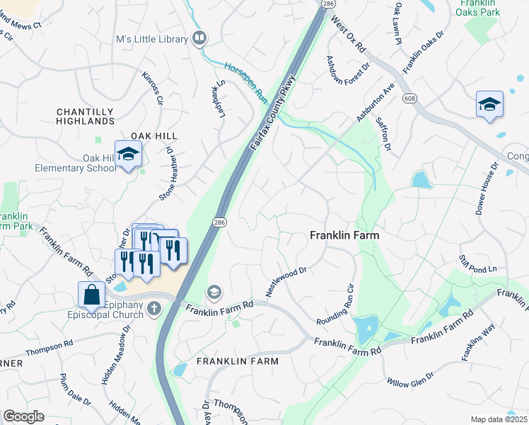map of restaurants, bars, coffee shops, grocery stores, and more near 3117 Ashburton Avenue in Herndon