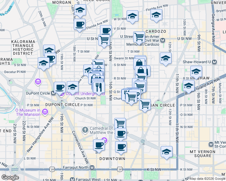 map of restaurants, bars, coffee shops, grocery stores, and more near 101 Independence Avenue Southeast in Washington