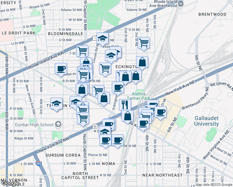 map of restaurants, bars, coffee shops, grocery stores, and more near 101 Independence Avenue Southeast in Washington