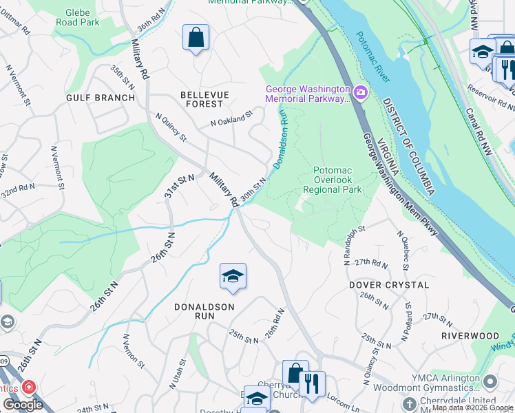 map of restaurants, bars, coffee shops, grocery stores, and more near 2807 North Beechwood Circle in Arlington