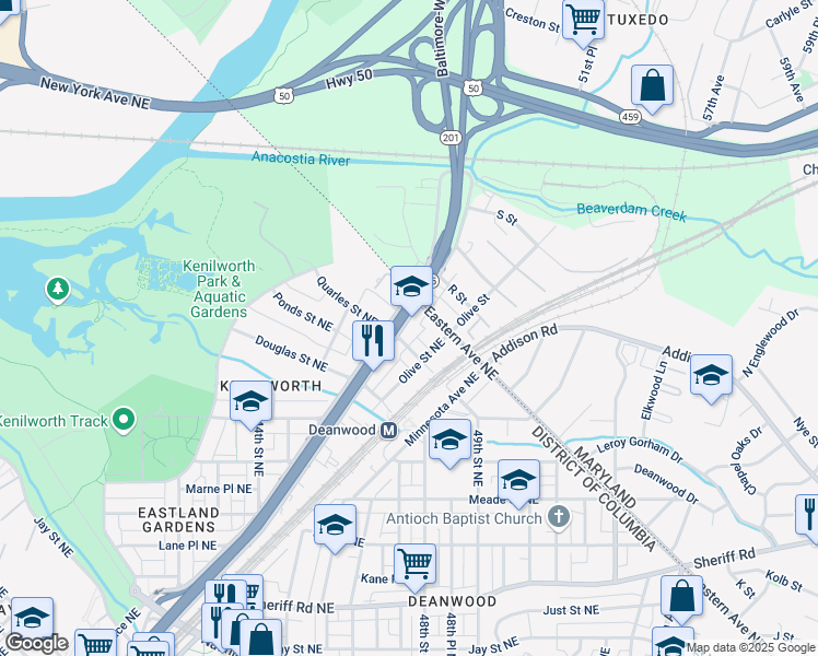 map of restaurants, bars, coffee shops, grocery stores, and more near 101 Independence Avenue Southeast in Washington