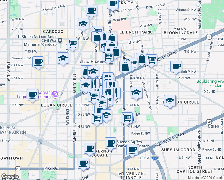 map of restaurants, bars, coffee shops, grocery stores, and more near 101 Independence Avenue Southeast in Washington