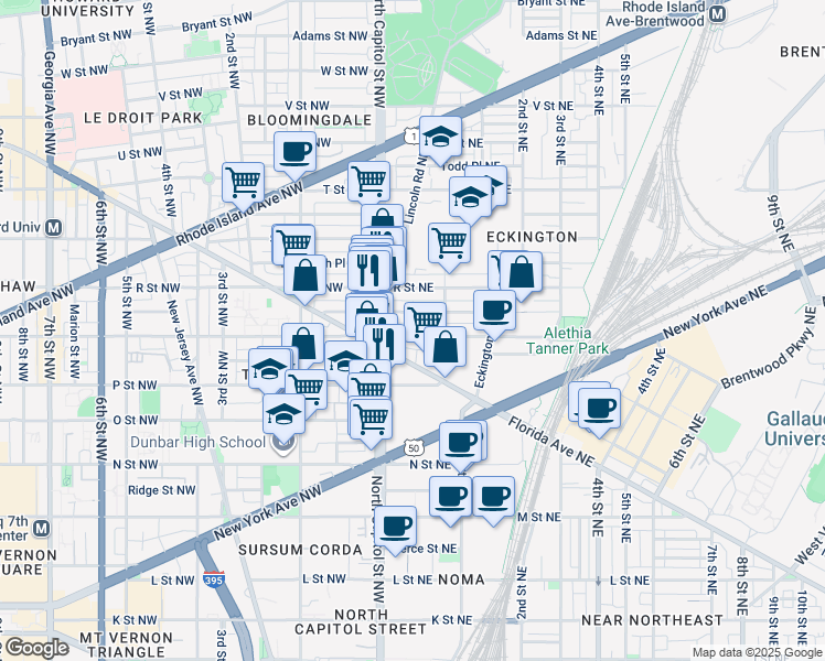 map of restaurants, bars, coffee shops, grocery stores, and more near 101 Independence Avenue Southeast in Washington