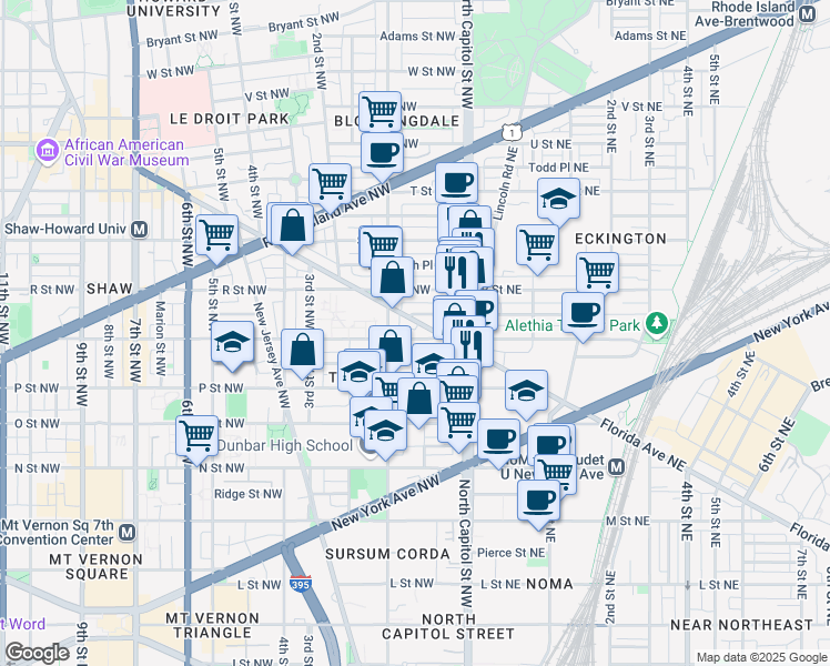 map of restaurants, bars, coffee shops, grocery stores, and more near 101 Independence Avenue Southeast in Washington