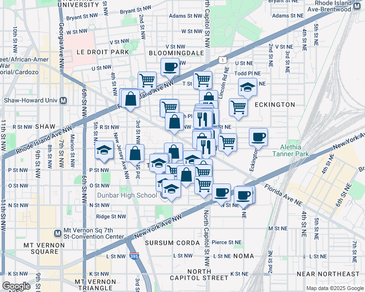 map of restaurants, bars, coffee shops, grocery stores, and more near 101 Independence Avenue Southeast in Washington