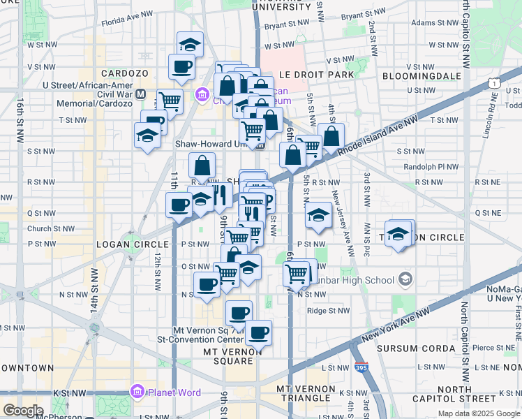 map of restaurants, bars, coffee shops, grocery stores, and more near 101 Independence Avenue Southeast in Washington