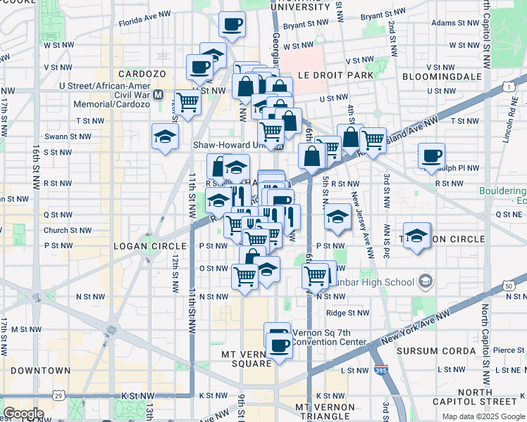 map of restaurants, bars, coffee shops, grocery stores, and more near 101 Independence Avenue Southeast in Washington