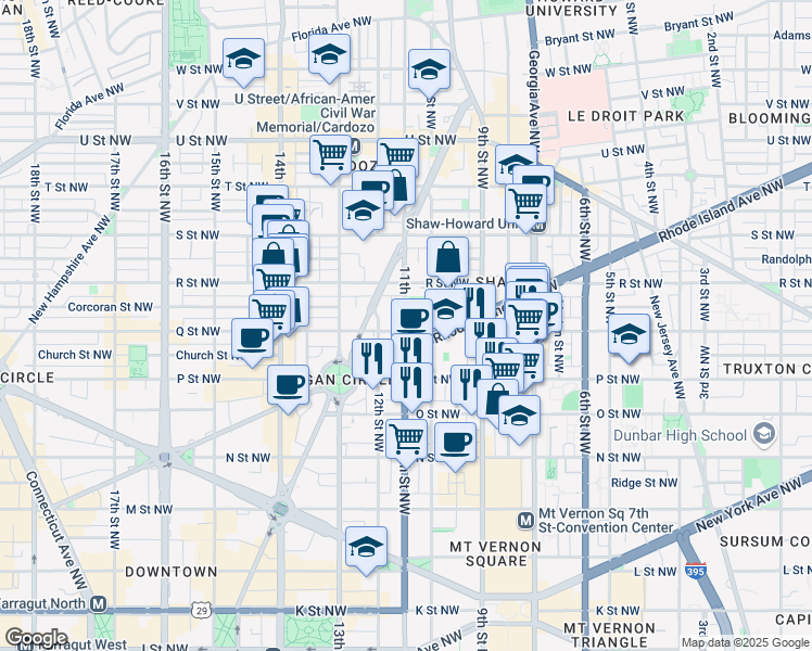 map of restaurants, bars, coffee shops, grocery stores, and more near 101 Independence Avenue Southeast in Washington