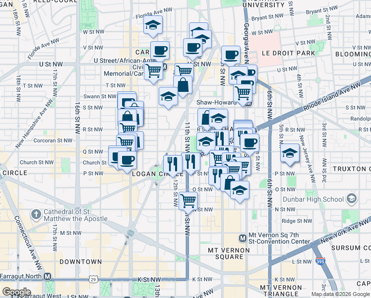 map of restaurants, bars, coffee shops, grocery stores, and more near 101 Independence Avenue Southeast in Washington