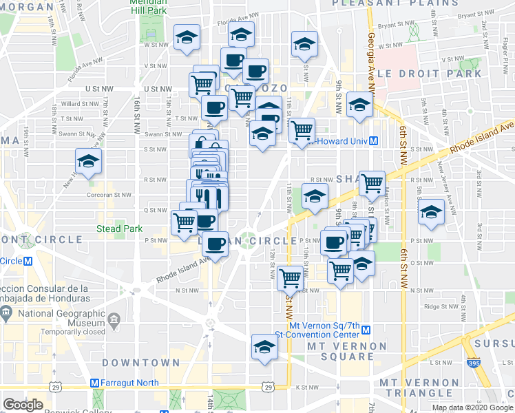 map of restaurants, bars, coffee shops, grocery stores, and more near 101 Independence Avenue Southeast in Washington