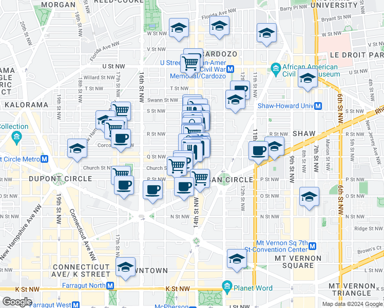 map of restaurants, bars, coffee shops, grocery stores, and more near 101 Independence Avenue Southeast in Washington
