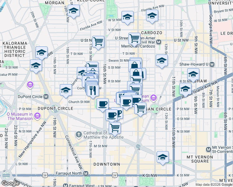 map of restaurants, bars, coffee shops, grocery stores, and more near 101 Independence Avenue Southeast in Washington