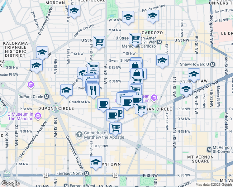 map of restaurants, bars, coffee shops, grocery stores, and more near 101 Independence Avenue Southeast in Washington