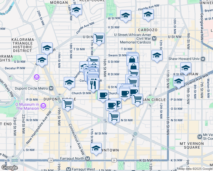map of restaurants, bars, coffee shops, grocery stores, and more near 101 Independence Avenue Southeast in Washington