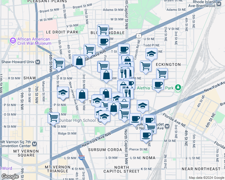 map of restaurants, bars, coffee shops, grocery stores, and more near 21 Q Street Northwest in Washington