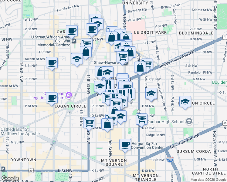 map of restaurants, bars, coffee shops, grocery stores, and more near 101 Independence Avenue Southeast in Washington