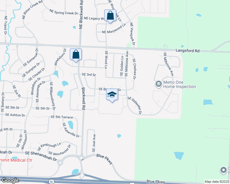 map of restaurants, bars, coffee shops, grocery stores, and more near 2825 Southeast Bingham Drive in Lee's Summit