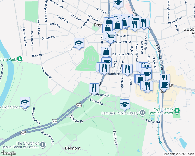 map of restaurants, bars, coffee shops, grocery stores, and more near 530 Pow-Morr Drive in Front Royal