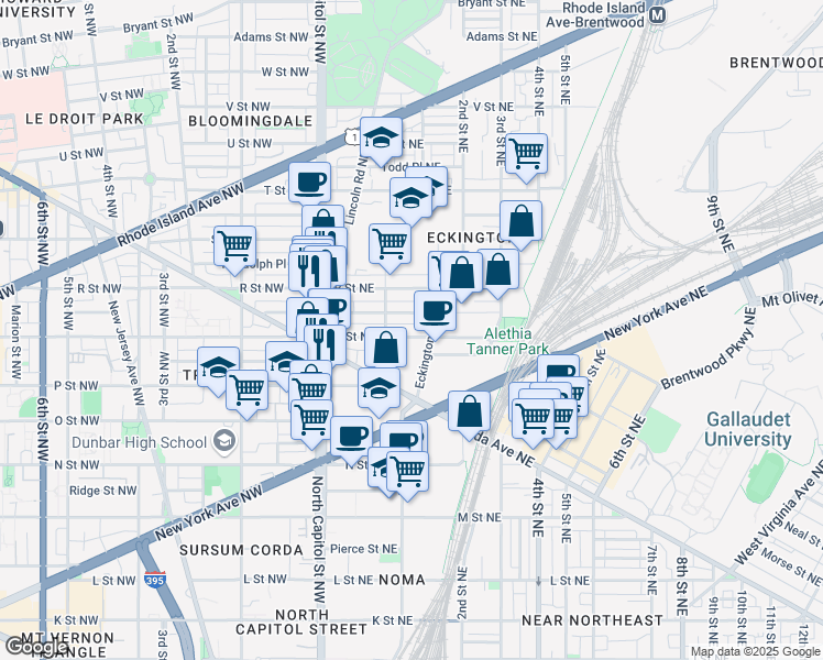 map of restaurants, bars, coffee shops, grocery stores, and more near 101 Independence Avenue Southeast in Washington