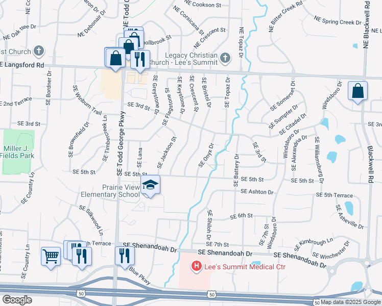 map of restaurants, bars, coffee shops, grocery stores, and more near 332 Southeast Bristol Drive in Lee's Summit