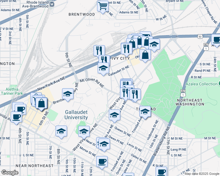 map of restaurants, bars, coffee shops, grocery stores, and more near 101 Independence Avenue Southeast in Washington