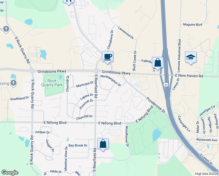 map of restaurants, bars, coffee shops, grocery stores, and more near 3533 Prescott Drive in Columbia