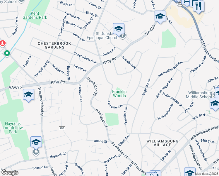 map of restaurants, bars, coffee shops, grocery stores, and more near 1940 Lorraine Avenue in McLean