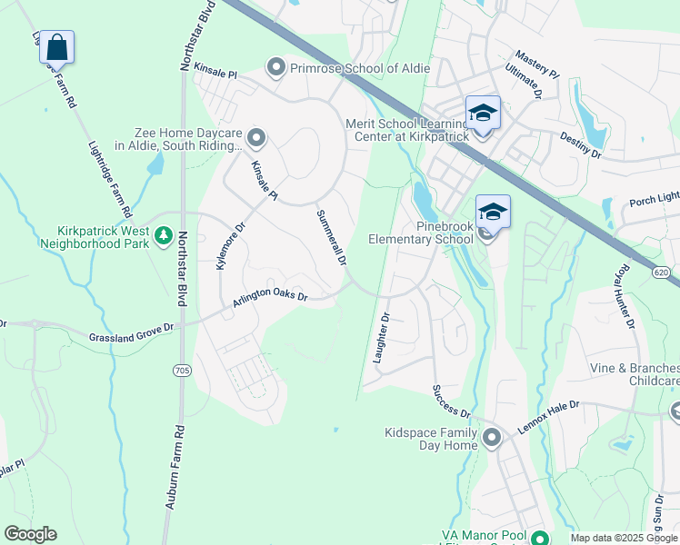 map of restaurants, bars, coffee shops, grocery stores, and more near 25600 Summerall Drive in Aldie