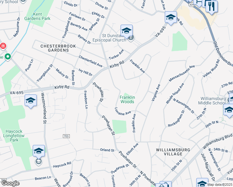 map of restaurants, bars, coffee shops, grocery stores, and more near 1940 Lorraine Avenue in McLean