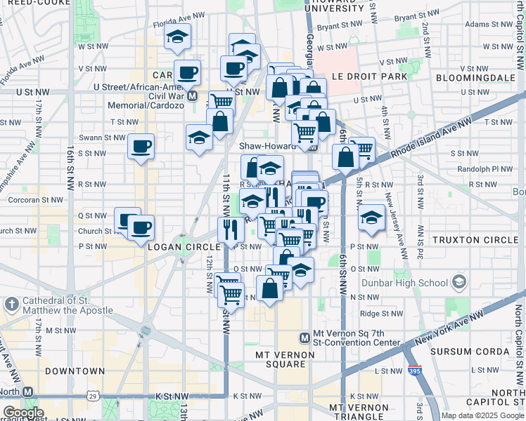 map of restaurants, bars, coffee shops, grocery stores, and more near 925 Rhode Island Avenue Northwest in Washington