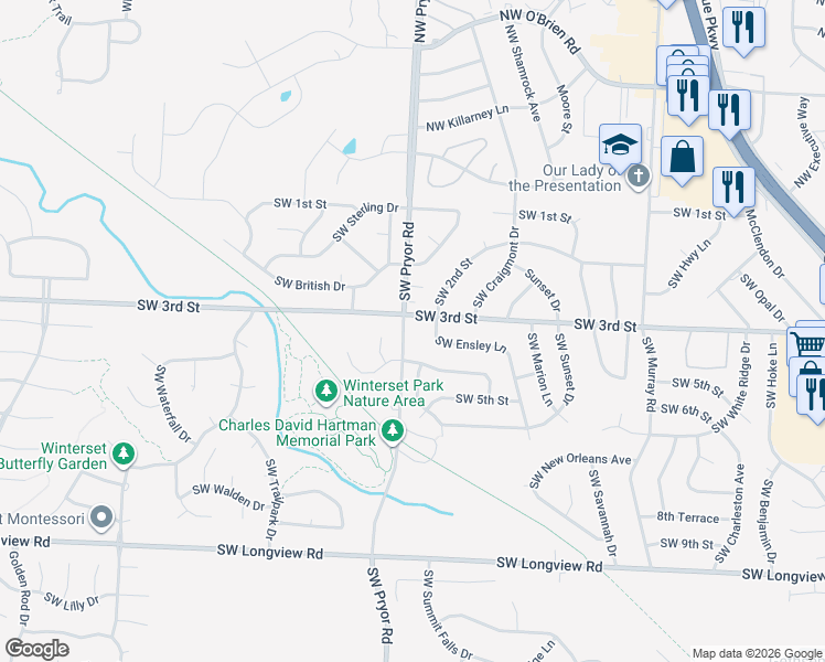 map of restaurants, bars, coffee shops, grocery stores, and more near in Lee's Summit