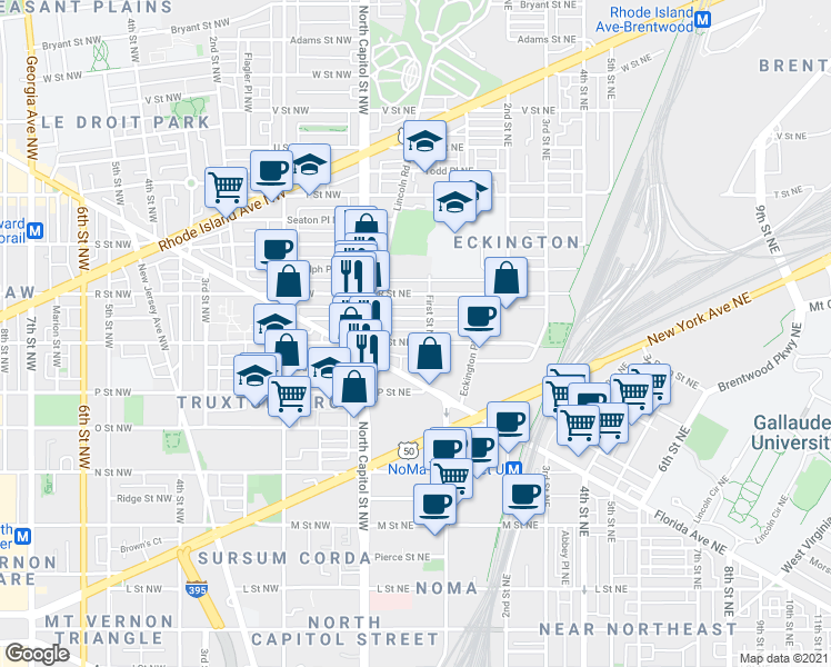 map of restaurants, bars, coffee shops, grocery stores, and more near 101 Independence Avenue Southeast in Washington